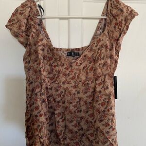 Volcom Floral Blouse in Brown and Red